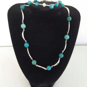 Carolee Fine Silver Toned Turquoise Tube Necklace Set